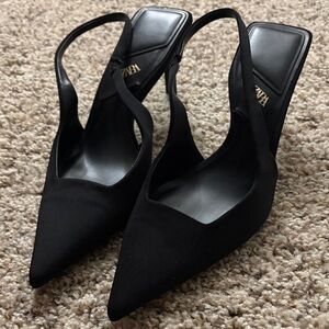ZARA Black Pointed Slingback Pumps
